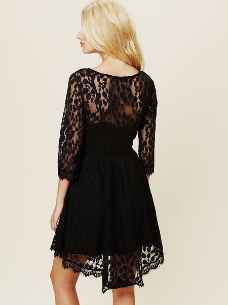 Free People Floral Mesh Lace Dress in Black | Lyst