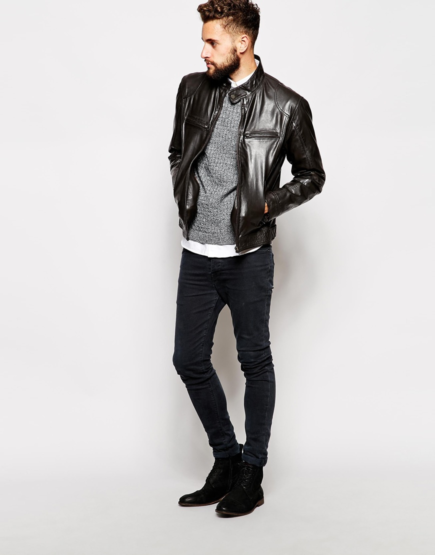 Lyst - Barneys originals Barney's Leather Biker Jacket in Brown for Men