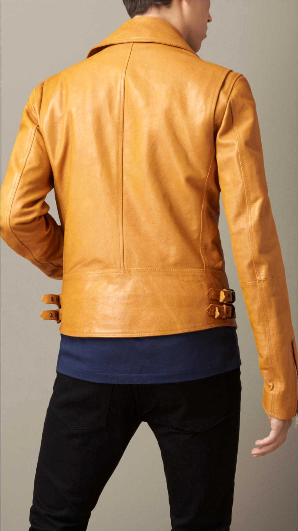 Burberry Leather Biker Jacket in Yellow for Men Lyst