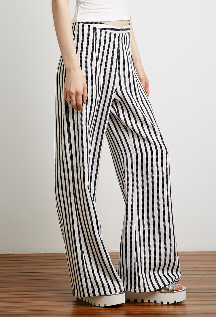 Forever 21 Striped Wide-leg Pants in Black | Lyst