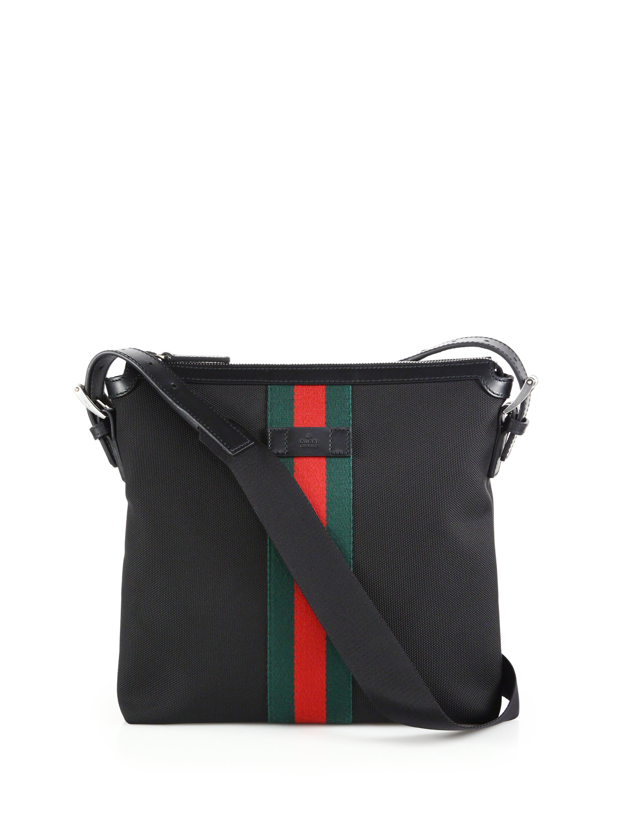 Gucci Web Band Canvas Small Messenger Bag in Black for Men | Lyst