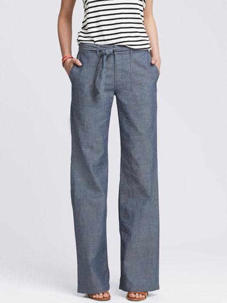 Banana Republic Chambray Tie-Front Wide-Leg Pant in Blue (Chambray blue ...