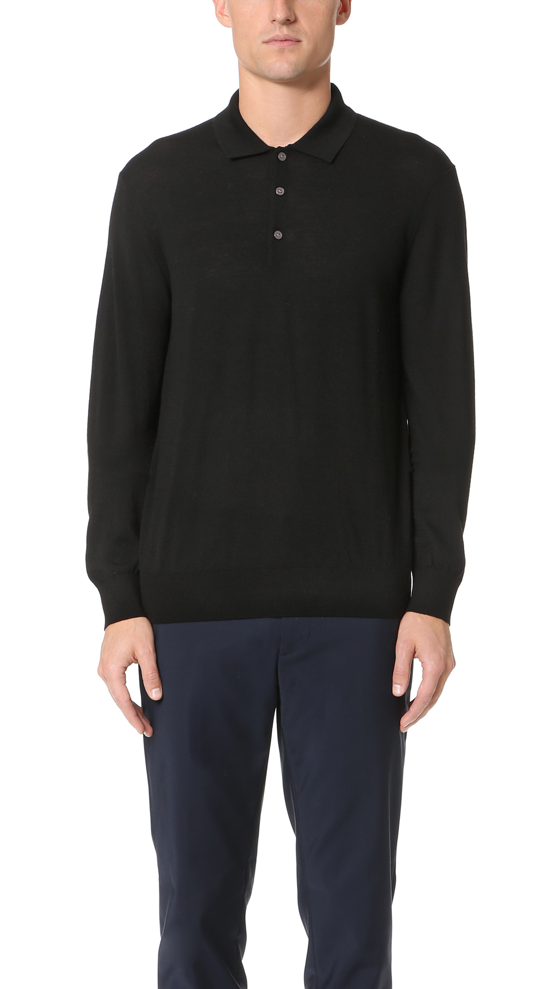 Lyst - Club Monaco Long Sleeve Merino Polo Shirt in Black for Men