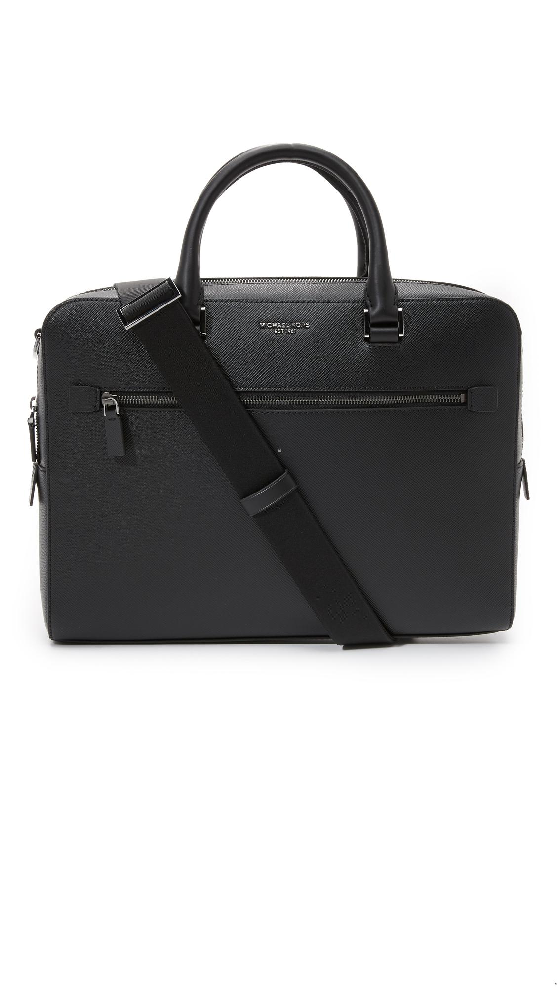 Lyst - Michael Kors Harrison Front Zip Leather Briefcase in Black for Men