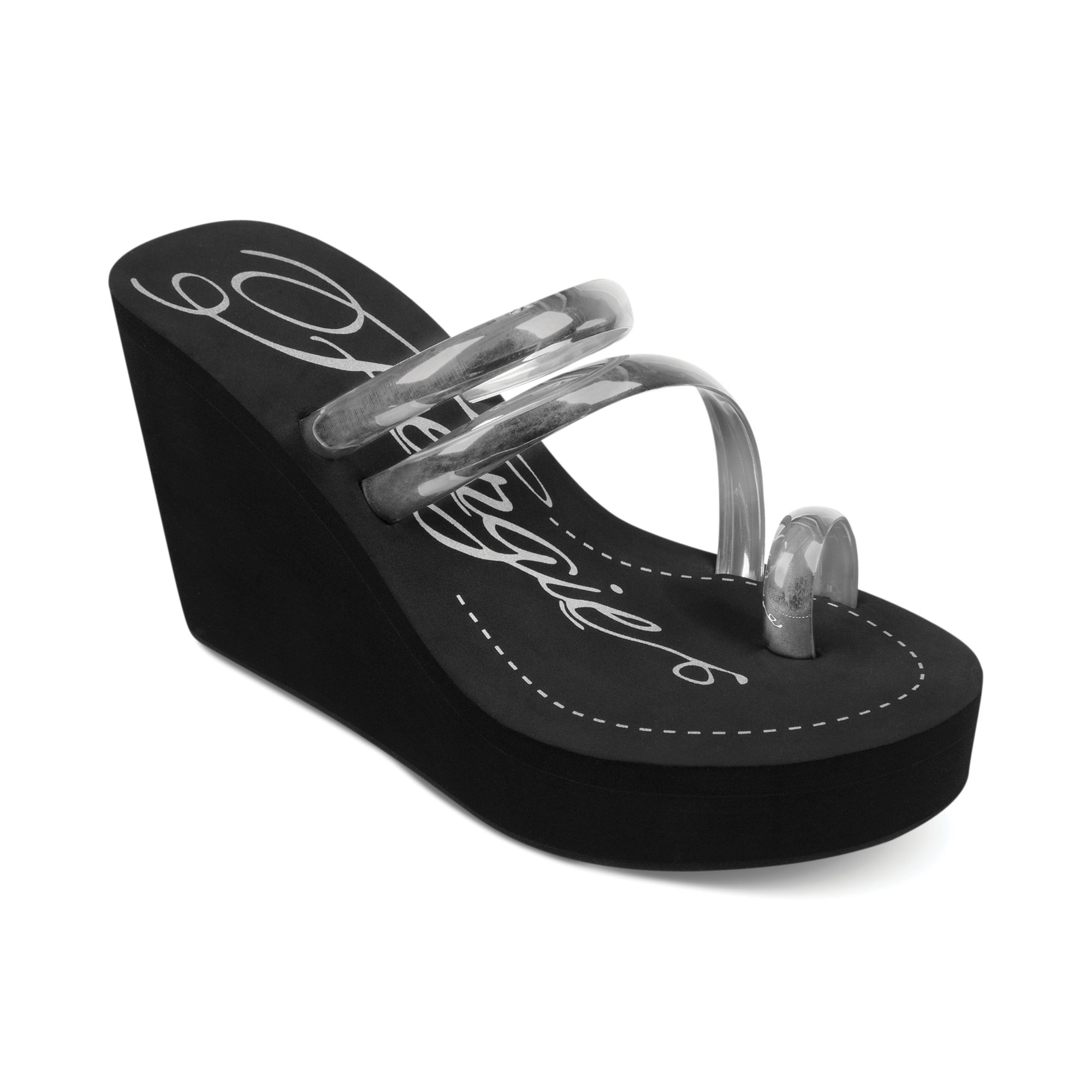 Lyst Fergie Enid Platform Wedge Thong Sandals in Metallic