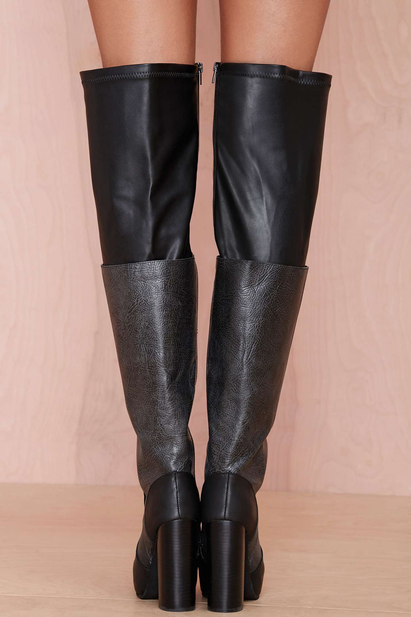 Nasty gal Elvira Leather Thigh High Boot in Black | Lyst