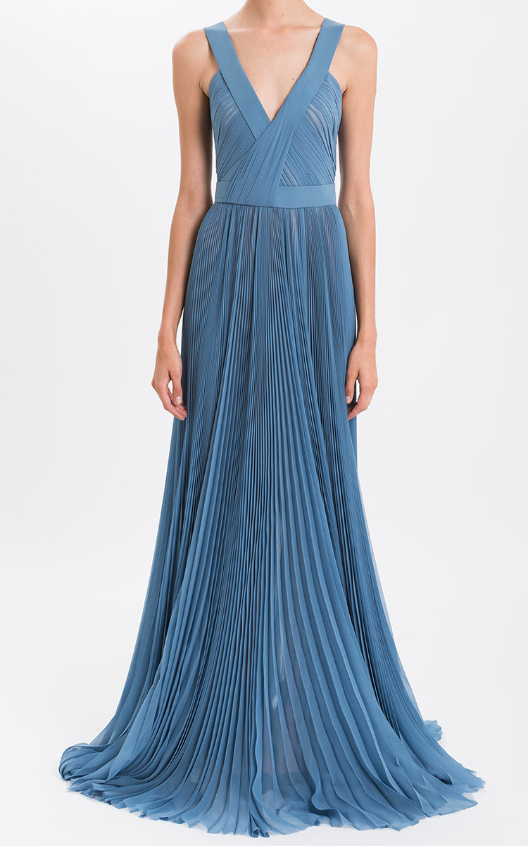 Lyst J Mendel Silk Chiffon V Neck Gown In Blue Gallery