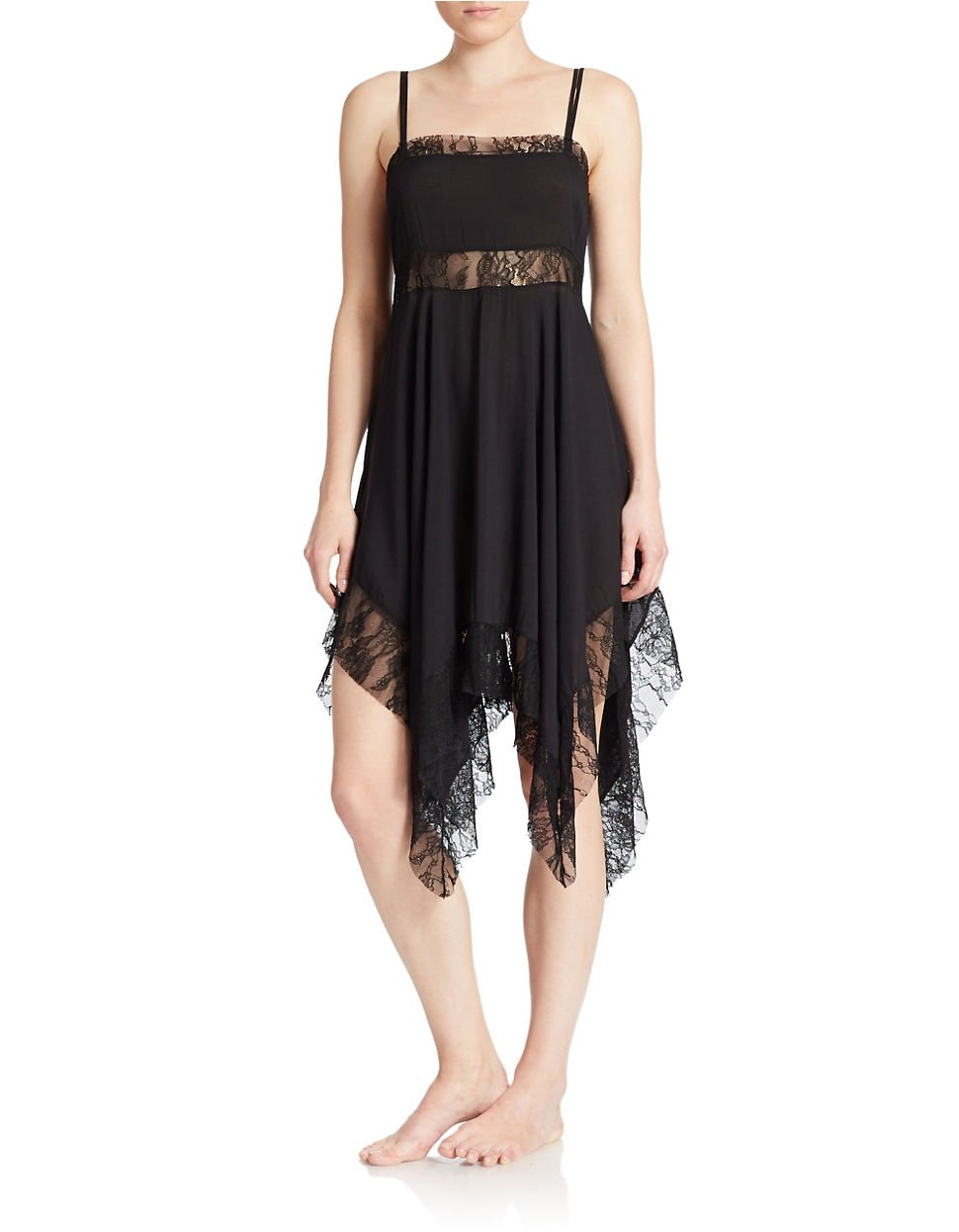 Free People Lace Trim Slip Dress In Black Lyst