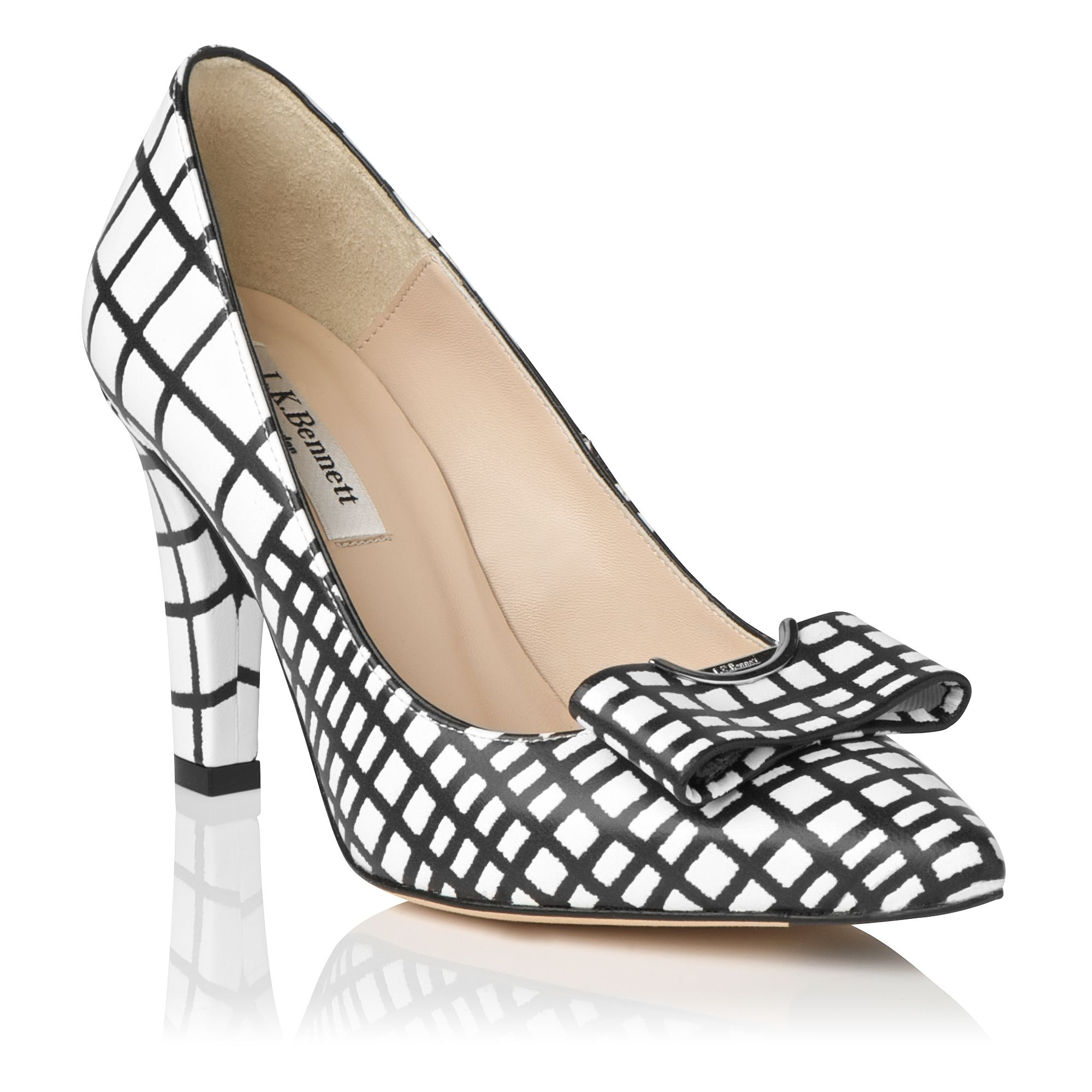 Lk Bennett Kareena Printed Block Heel Court Shoes in White (Black/White ...