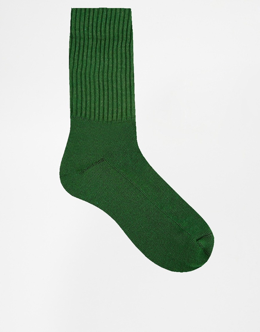 ASOS Green Plain Rib Socks Lyst