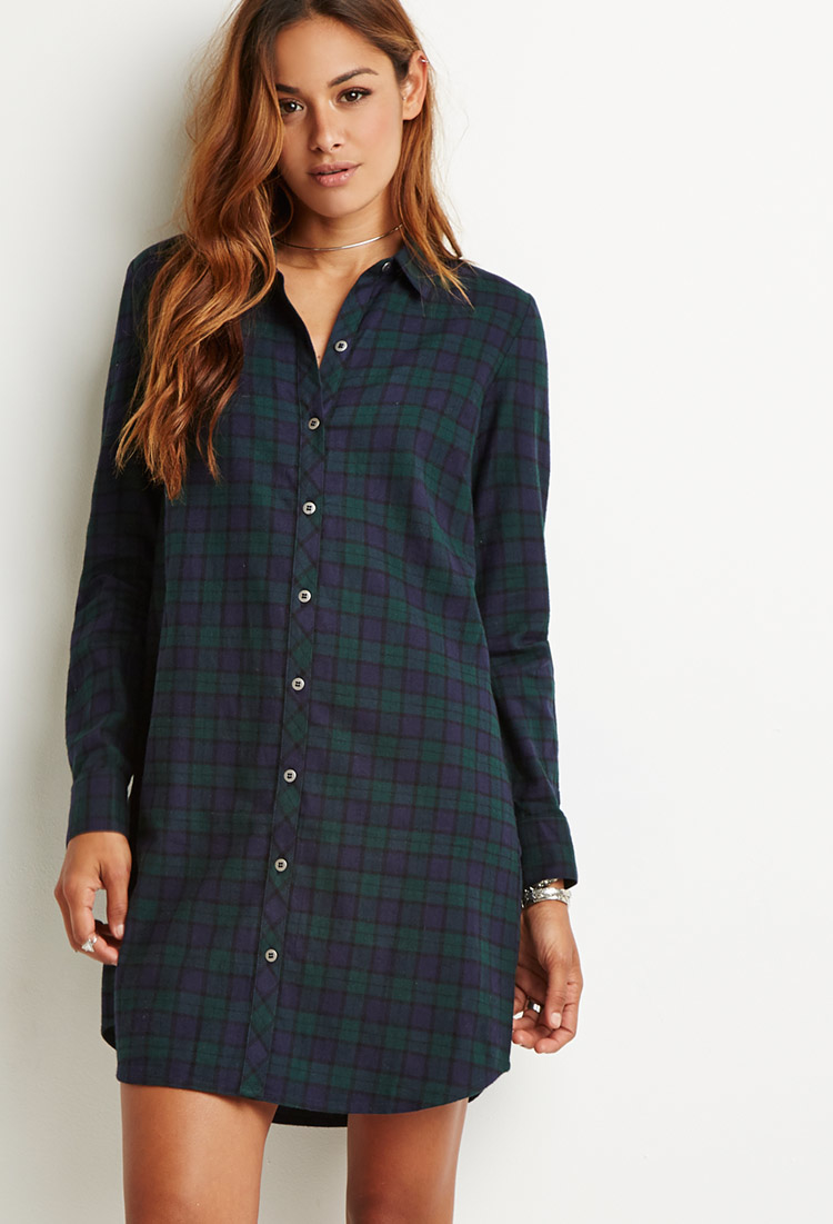 Lyst Forever 21 Flannel Plaid  Shirt  Dress  in Blue