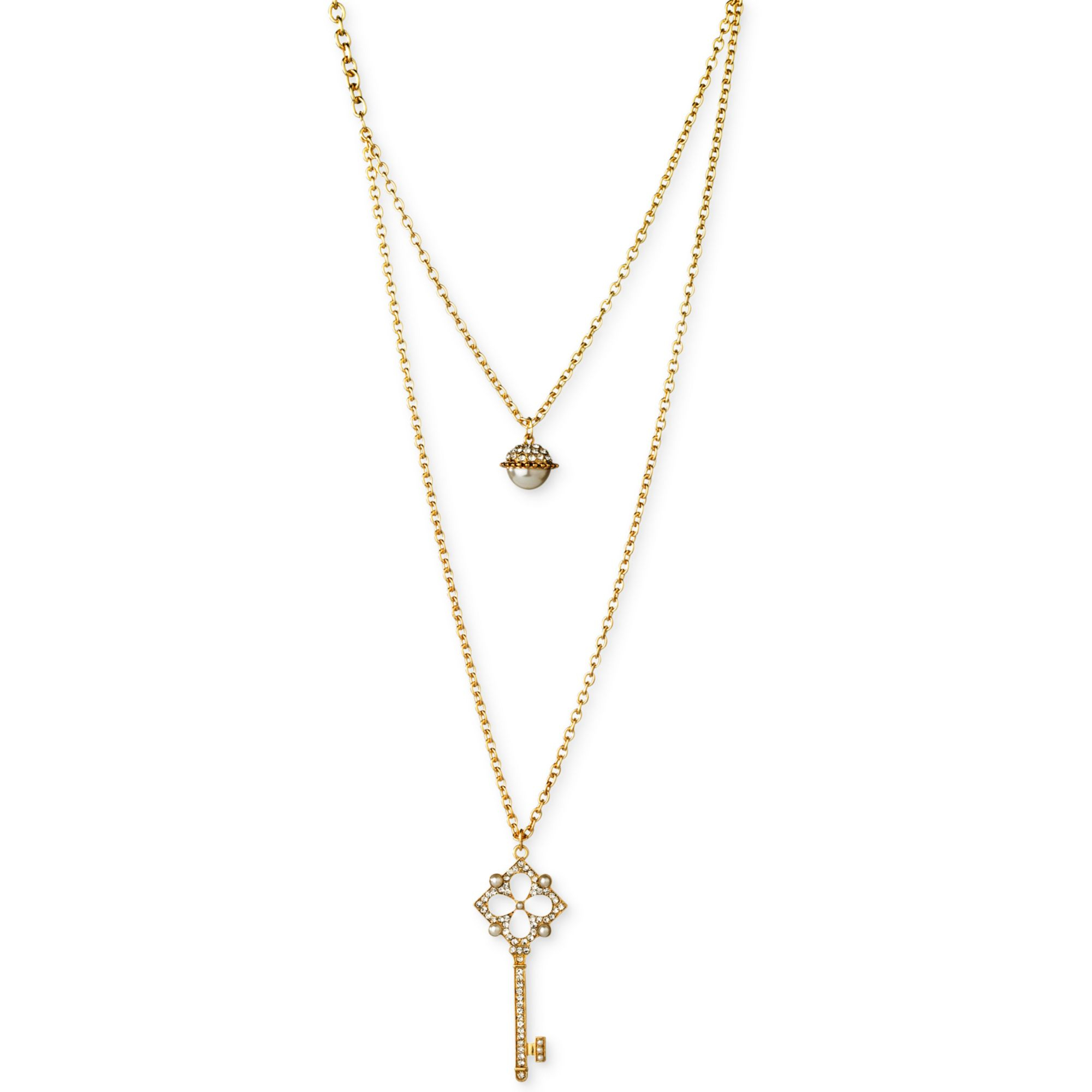 Guess Goldtone Simulated Pearl and Pave Crystal Key Tworow Pendant ...