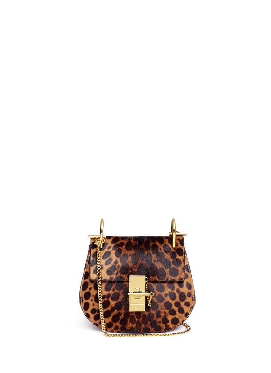 Chlo \u0026#39;drew\u0026#39; Mini Leopard Print Pony Hair Shoulder Bag in Brown ...