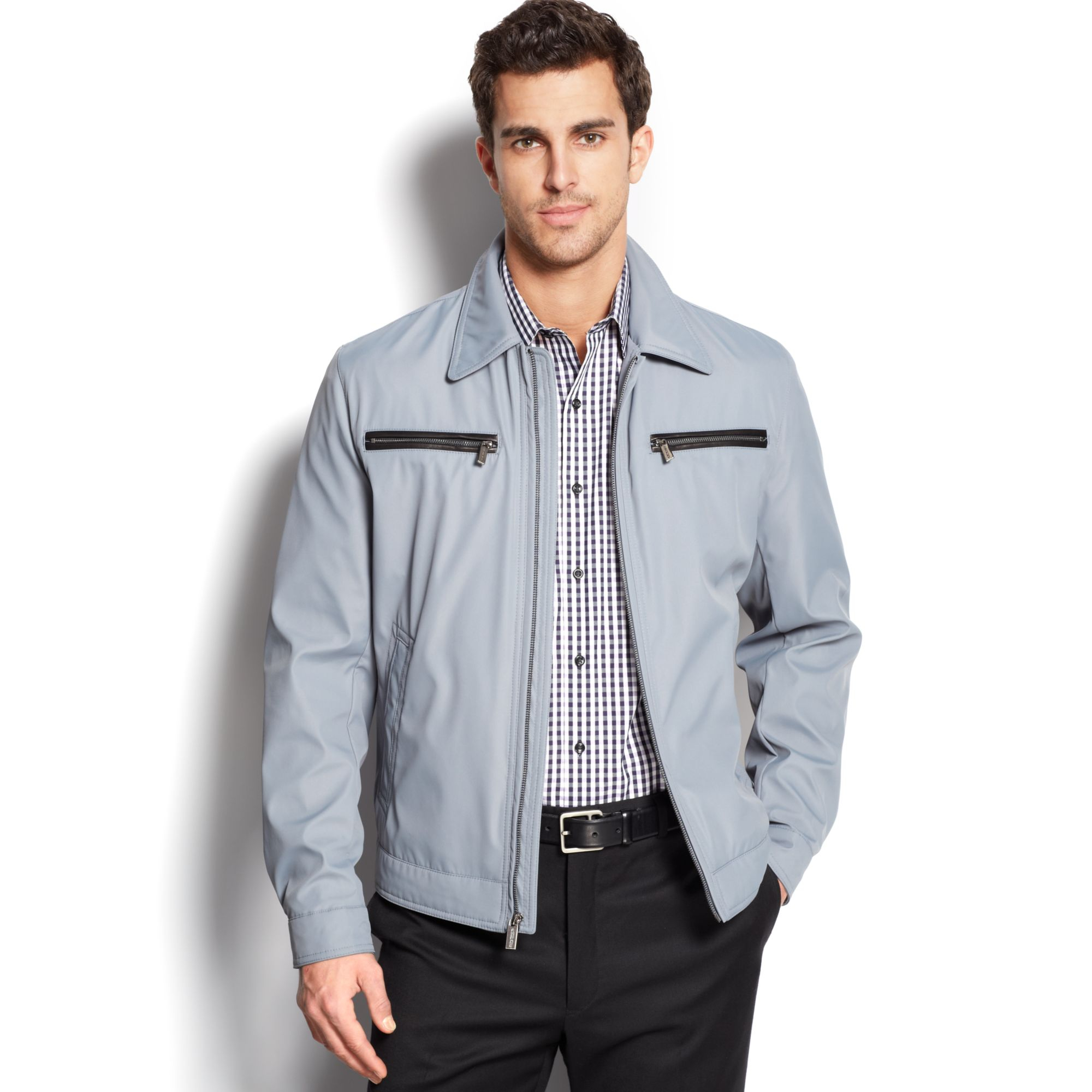 Michael Kors Michael Addis Leather Trim Jacket in Gray for Men (Light ...