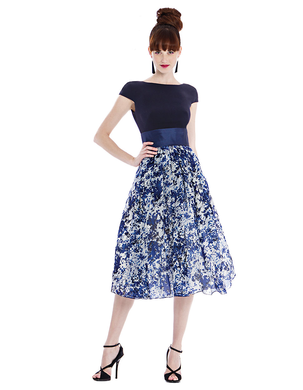 Theia Bodacious Silk Floral Print Aline Dress in Blue | Lyst