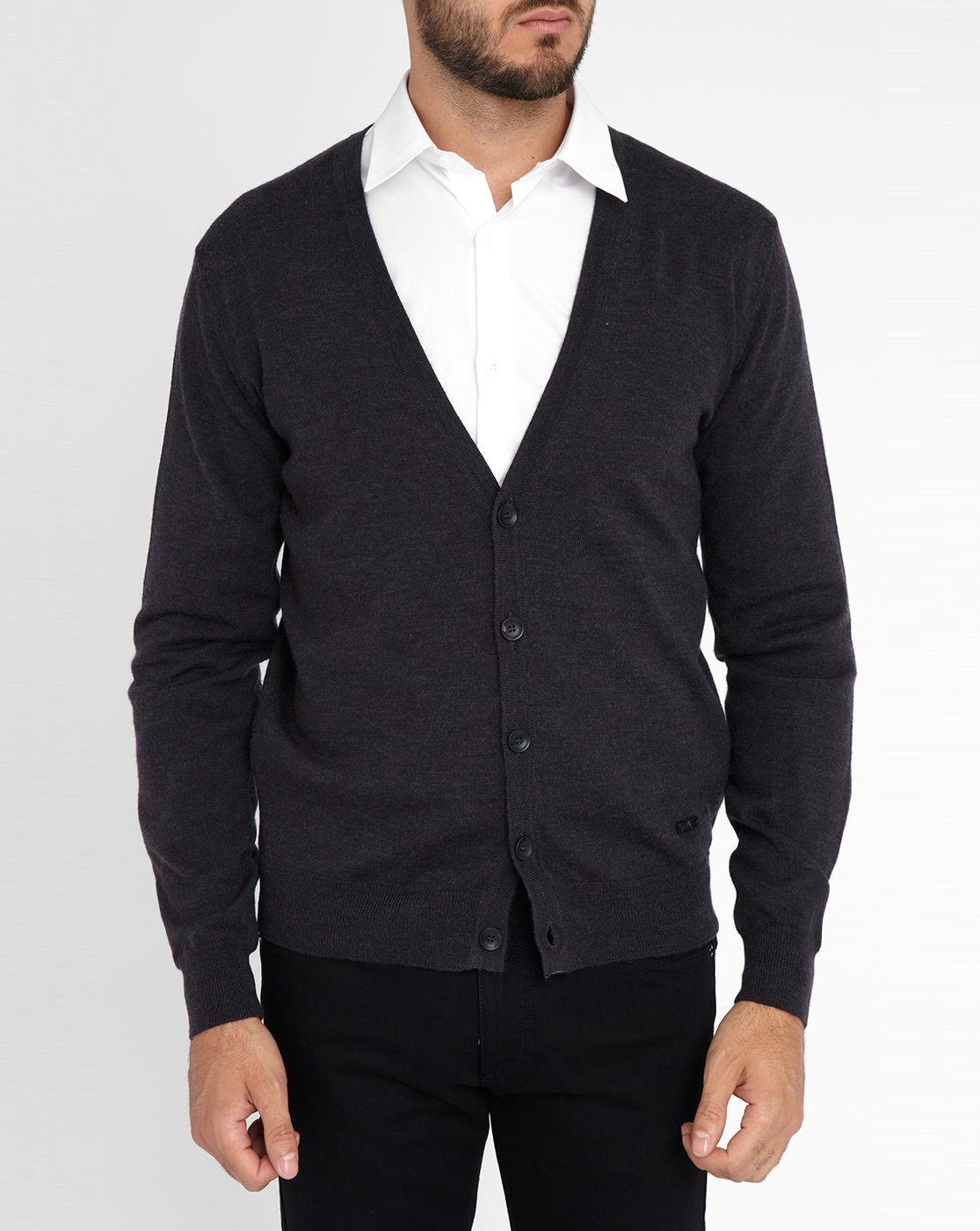 Armani Charcoal Button-up Cardigan in Gray for Men (charcoal) | Lyst