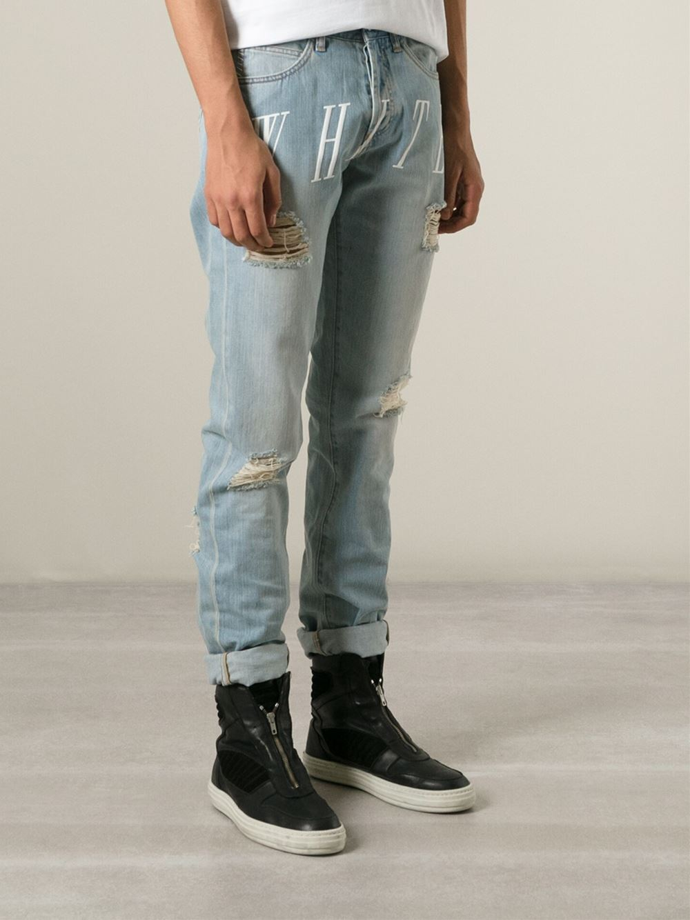 off white distressed jeans