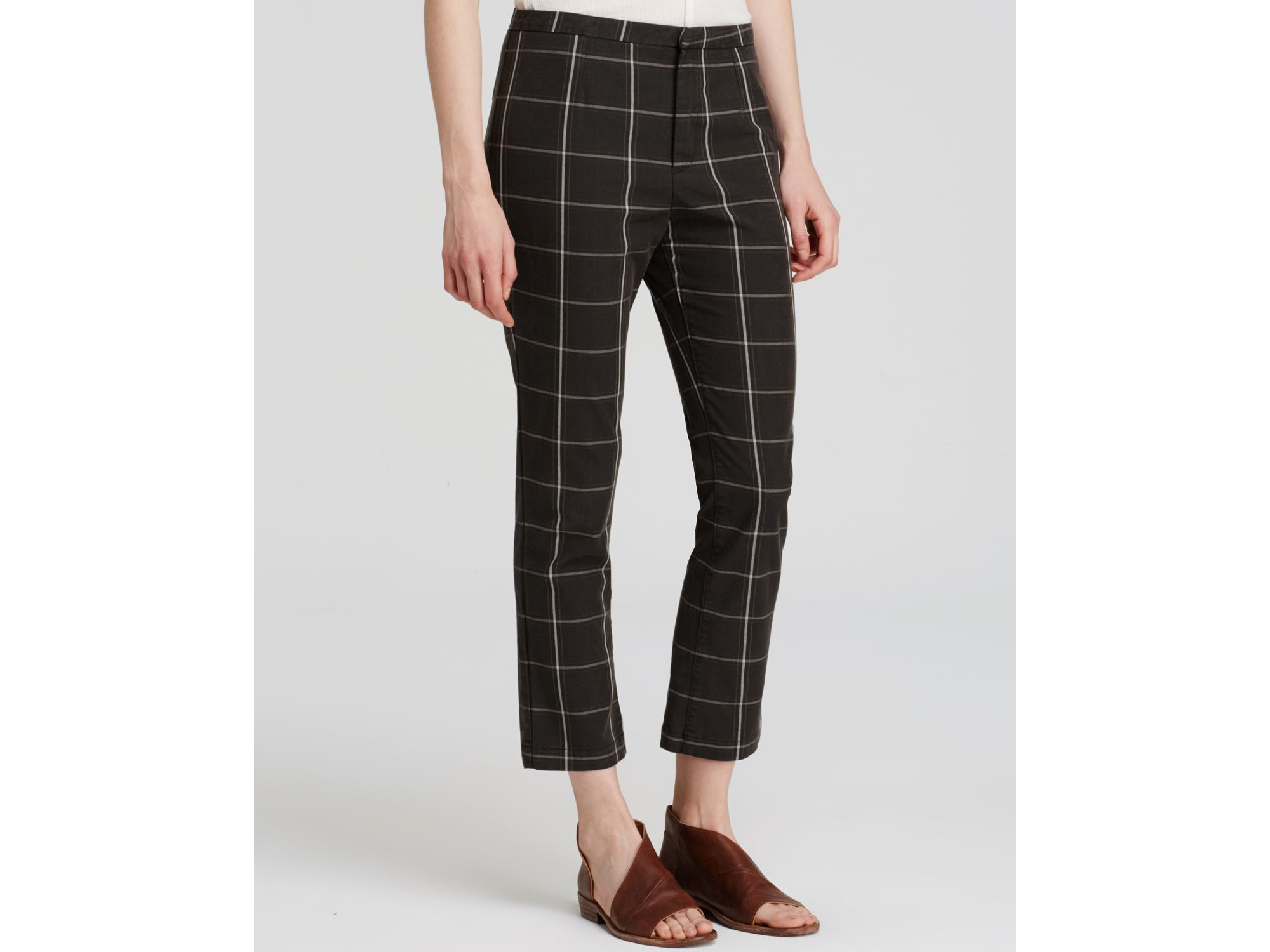 Free people Plaid Cropped Pants in Blue | Lyst