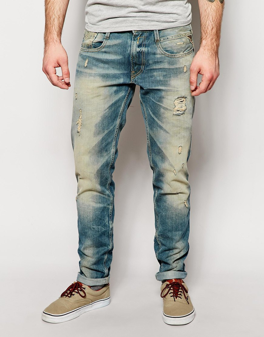 Replay Jeans Laserblast Life Anbass Slim Fit Distress Wash in Blue for ...