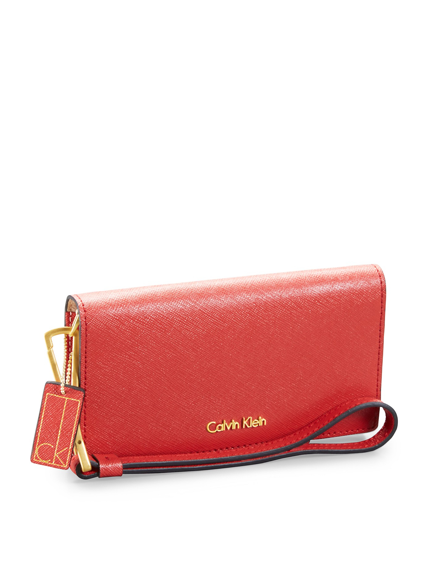 Lyst - Calvin Klein White Label Galey Saffiano Leather Wrist Wallet in Red