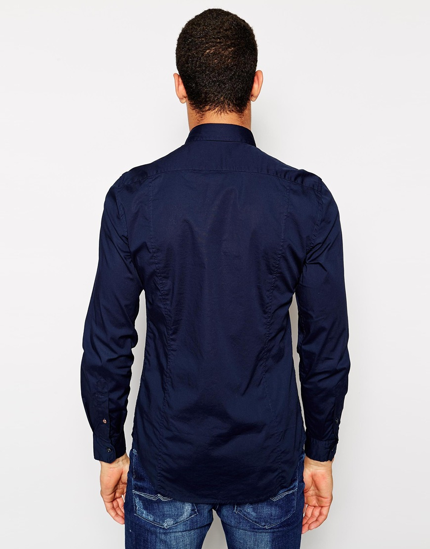 Lyst - Replay Shirt Slim Fit Core Logo in Blue for Men