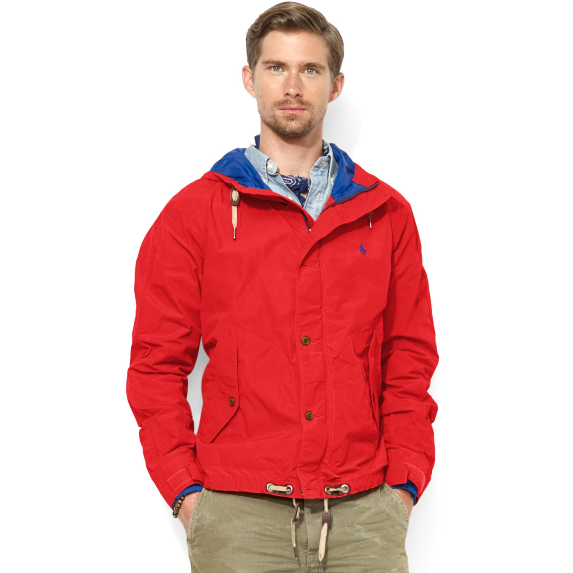 Lyst - Ralph Lauren Hooded Waxed Cottonnylon Anorak in Red for Men