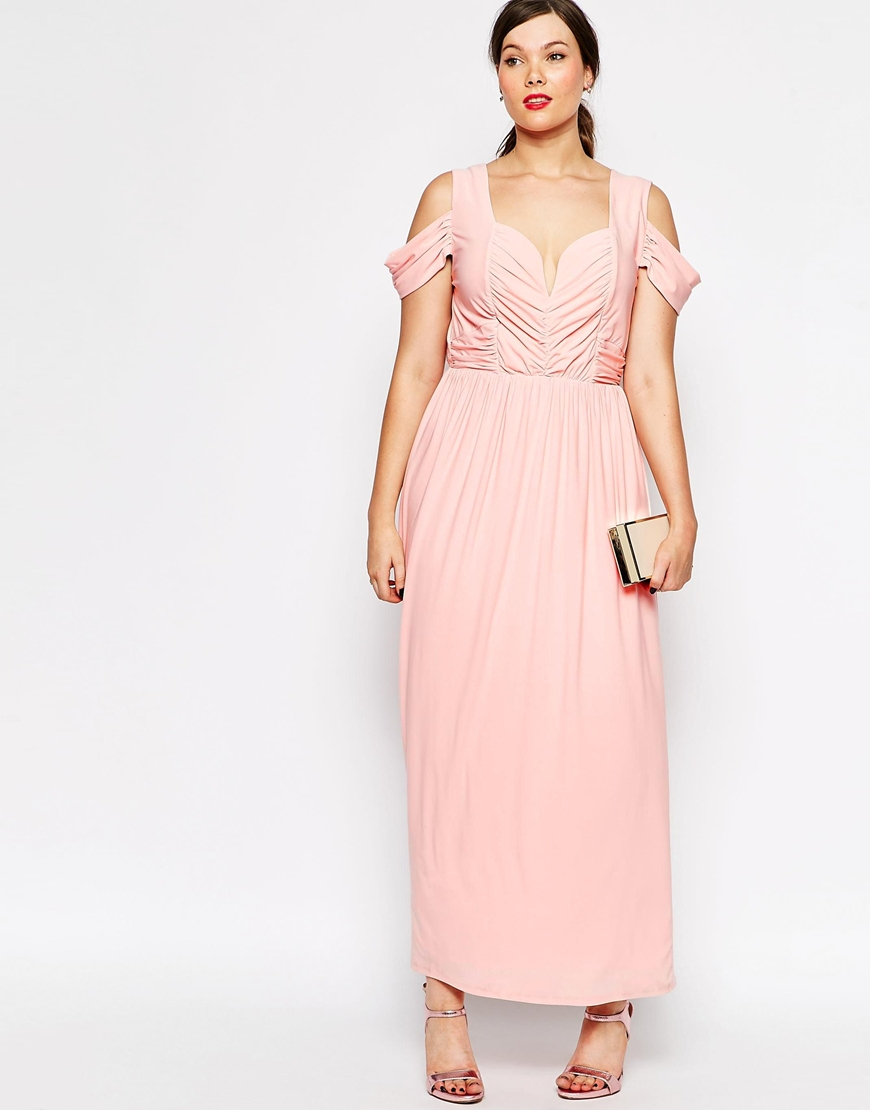 Lyst Asos Curve Wedding Maxi Dress With Drape Cold Shoulder In Blue Gallery