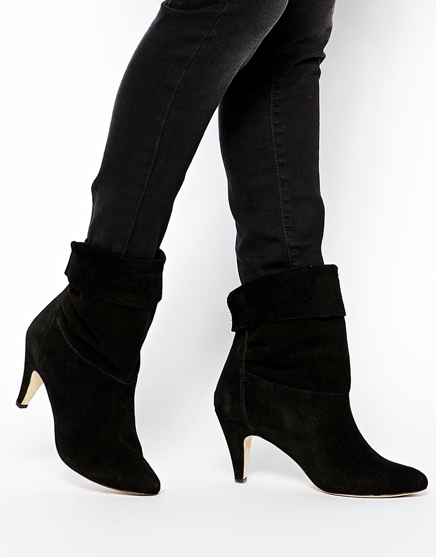 Ganni Koko Fold Over Heeled Ankle Boots in Black | Lyst