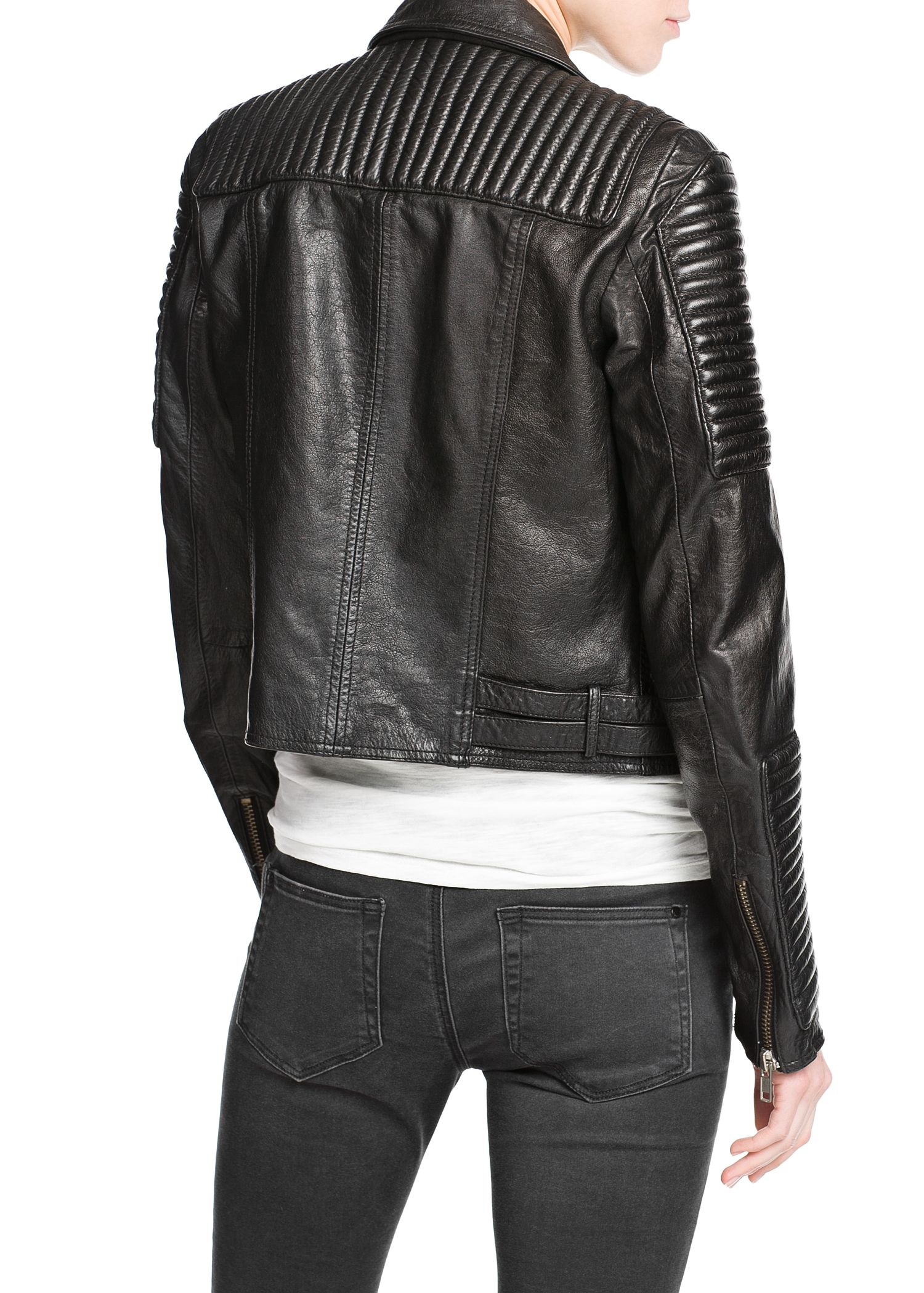 Lyst Mango Leather Biker Jacket In Black Gallery