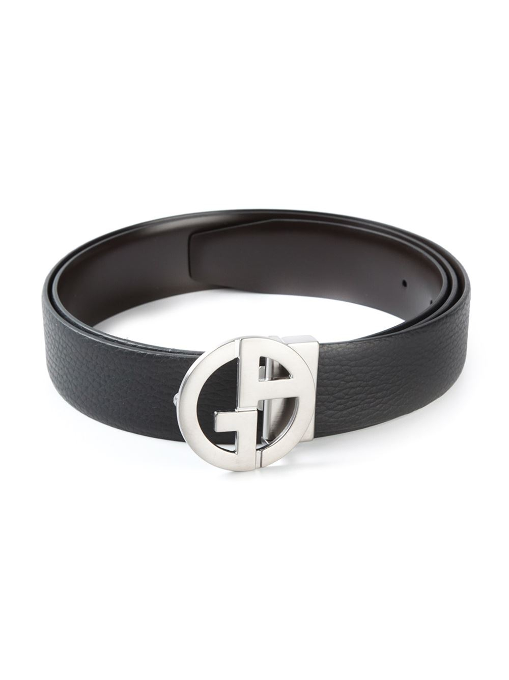 Giorgio armani Logo Plaque Leather Belt in Black for Men | Lyst
