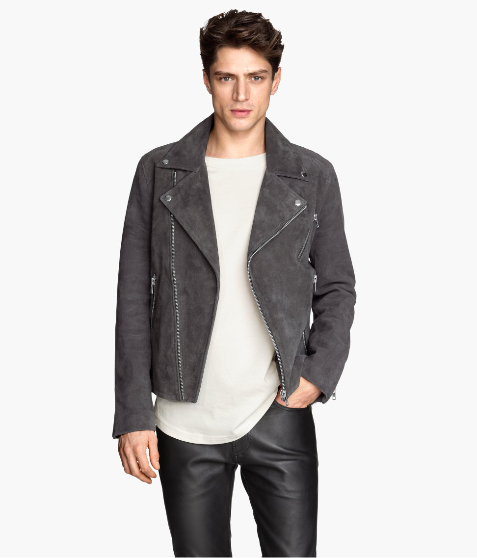 Lyst H M Suede Biker Jacket In Gray For Men Gallery Previously Sold At H M Men S Knit Jackets