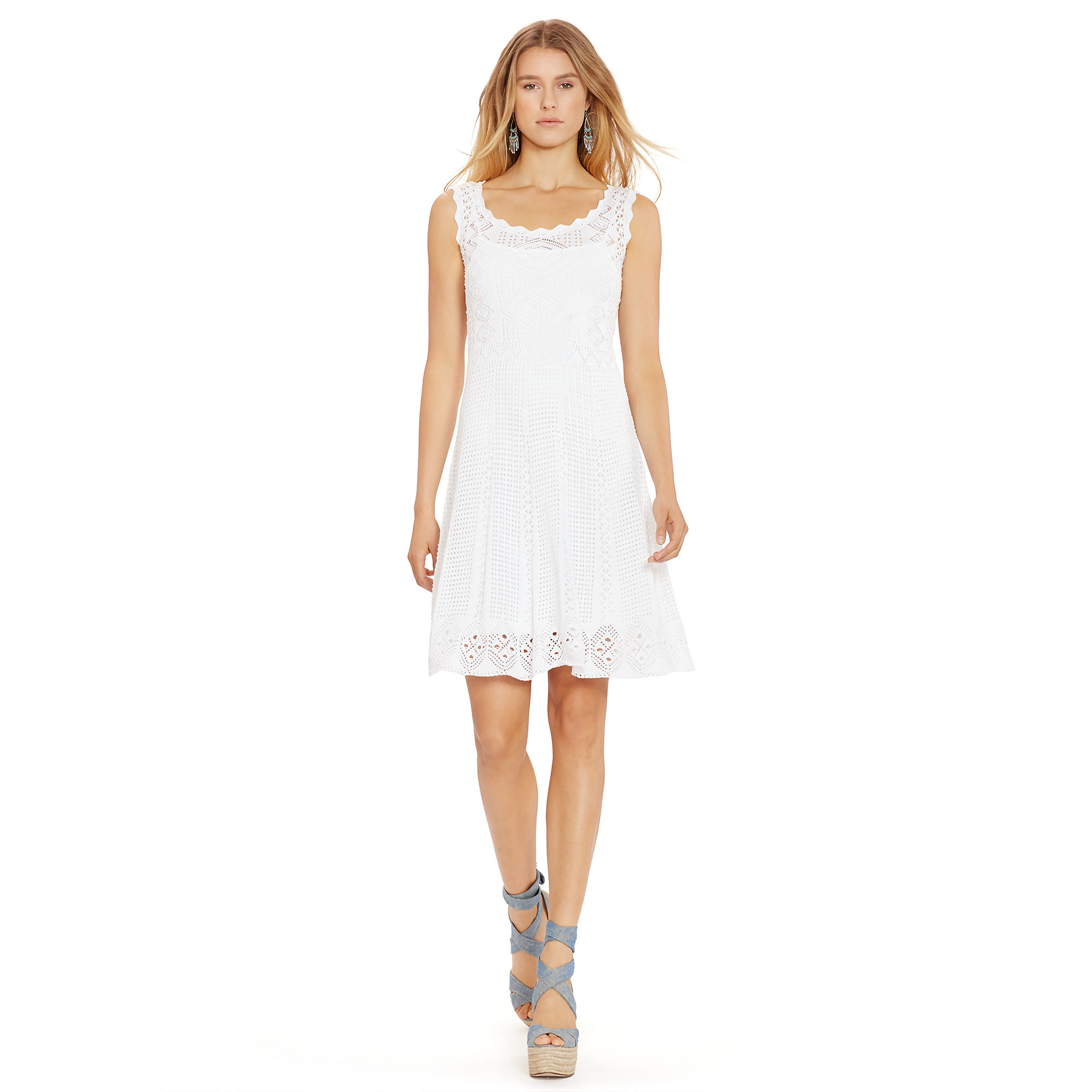 Lyst Polo Ralph Lauren Pointelle Knit Cotton Dress In White Gallery