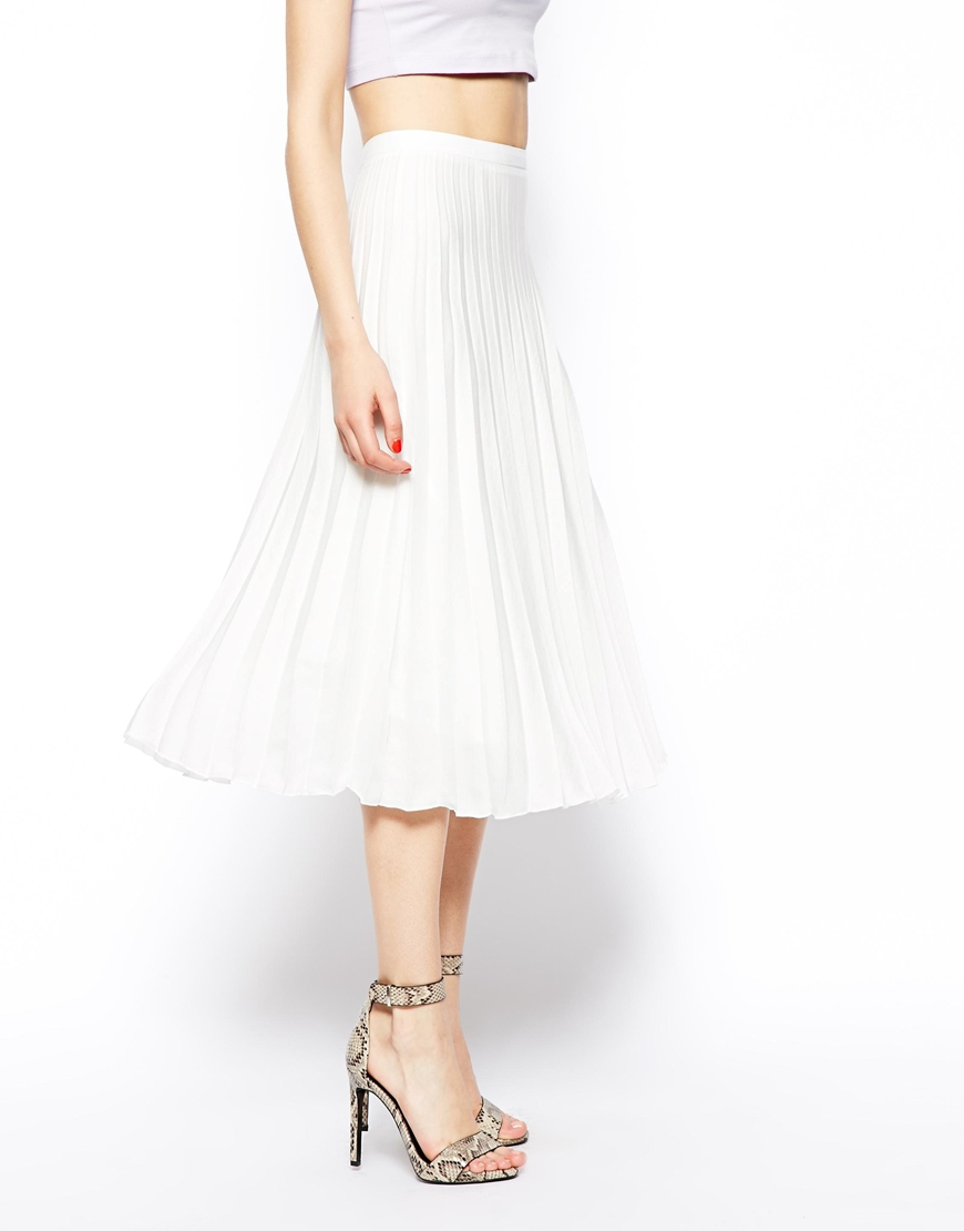 Lyst Asos Pleated Midi Skirt In White 