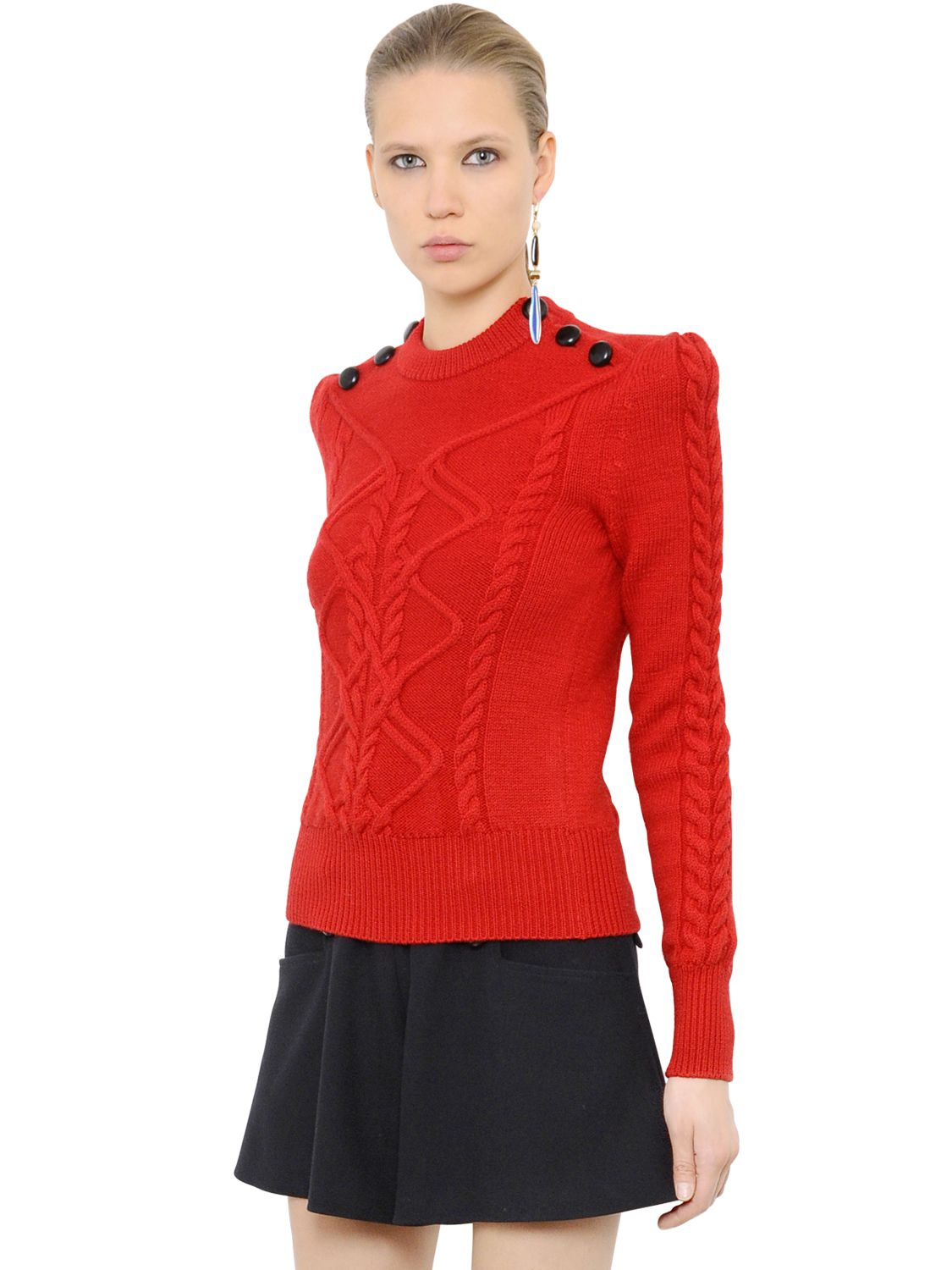 Isabel marant Wool Cable Knit Sweater in Red | Lyst