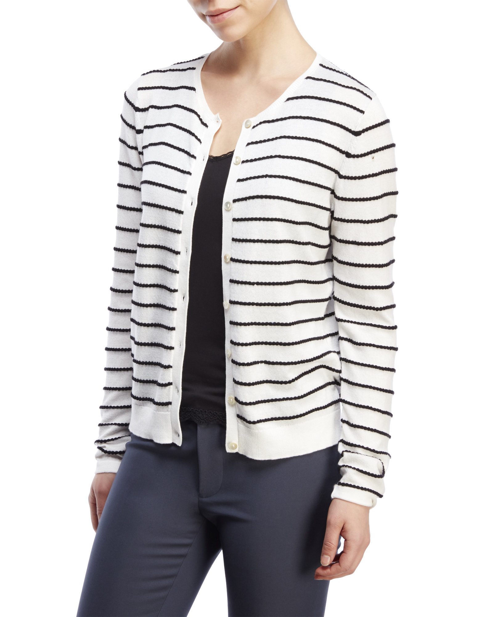 august silk pom pom stripe cardigan in white lyst august silk pom pom stripe cardigan in white lyst