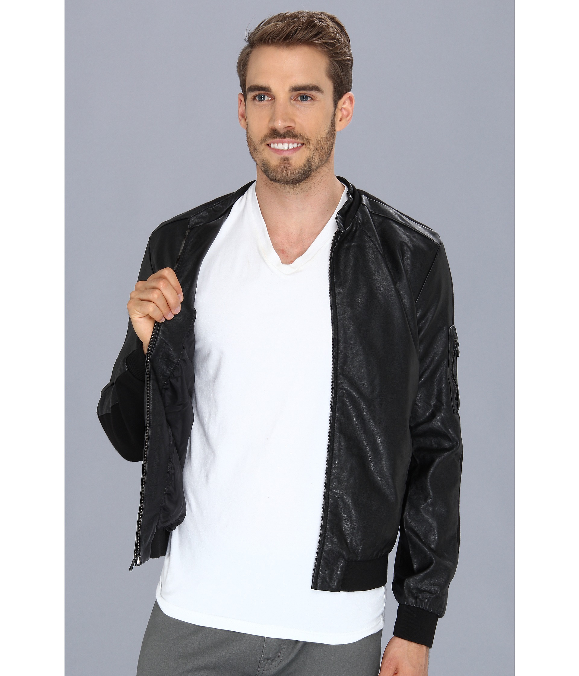 Calvin Klein Jeans Tonal Faux Leather And Jersey Blocking Jacket Gallery