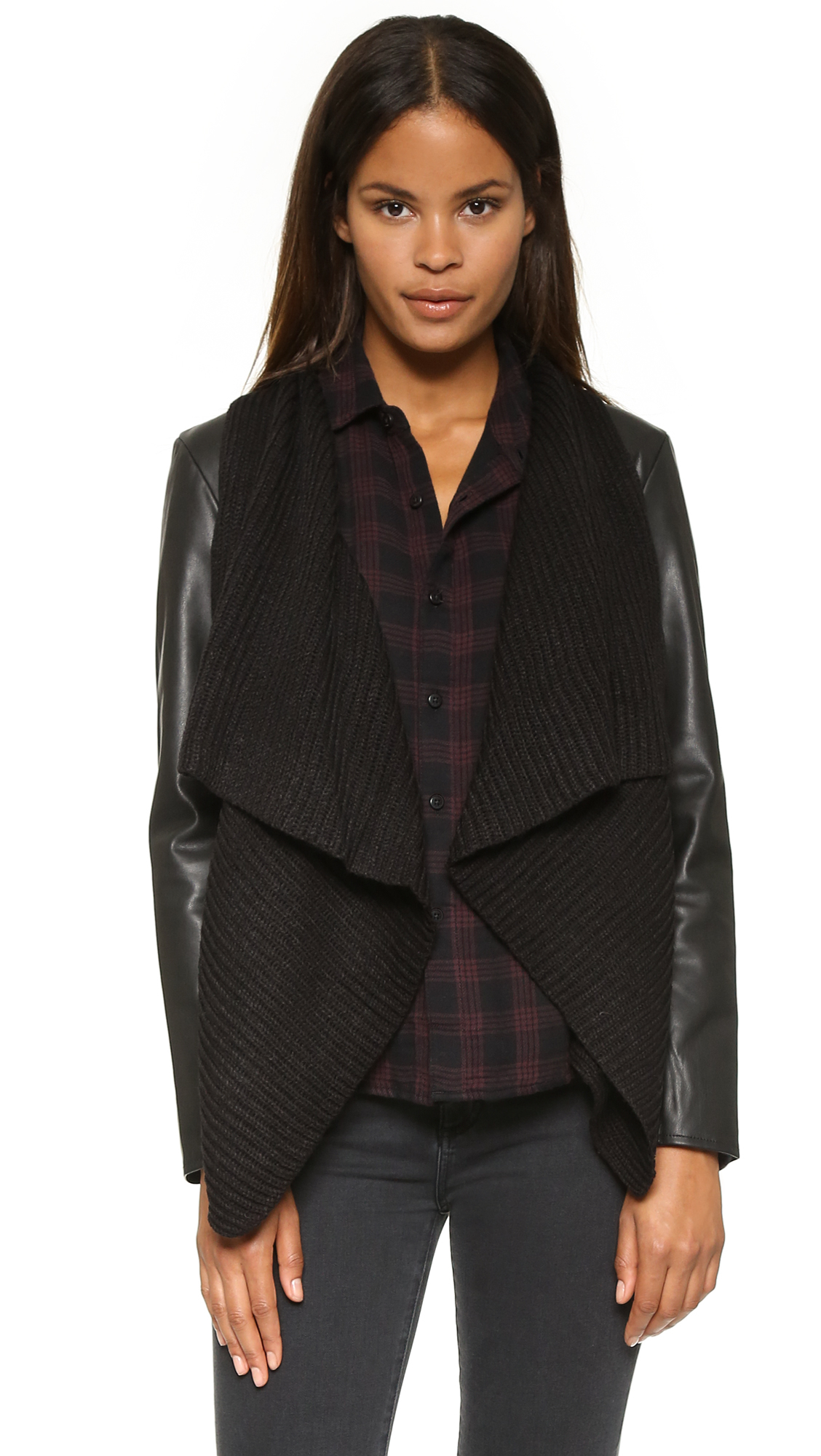 Lyst - Bb Dakota Sarafina Jacket With Sweater Drape Front - Black in Black