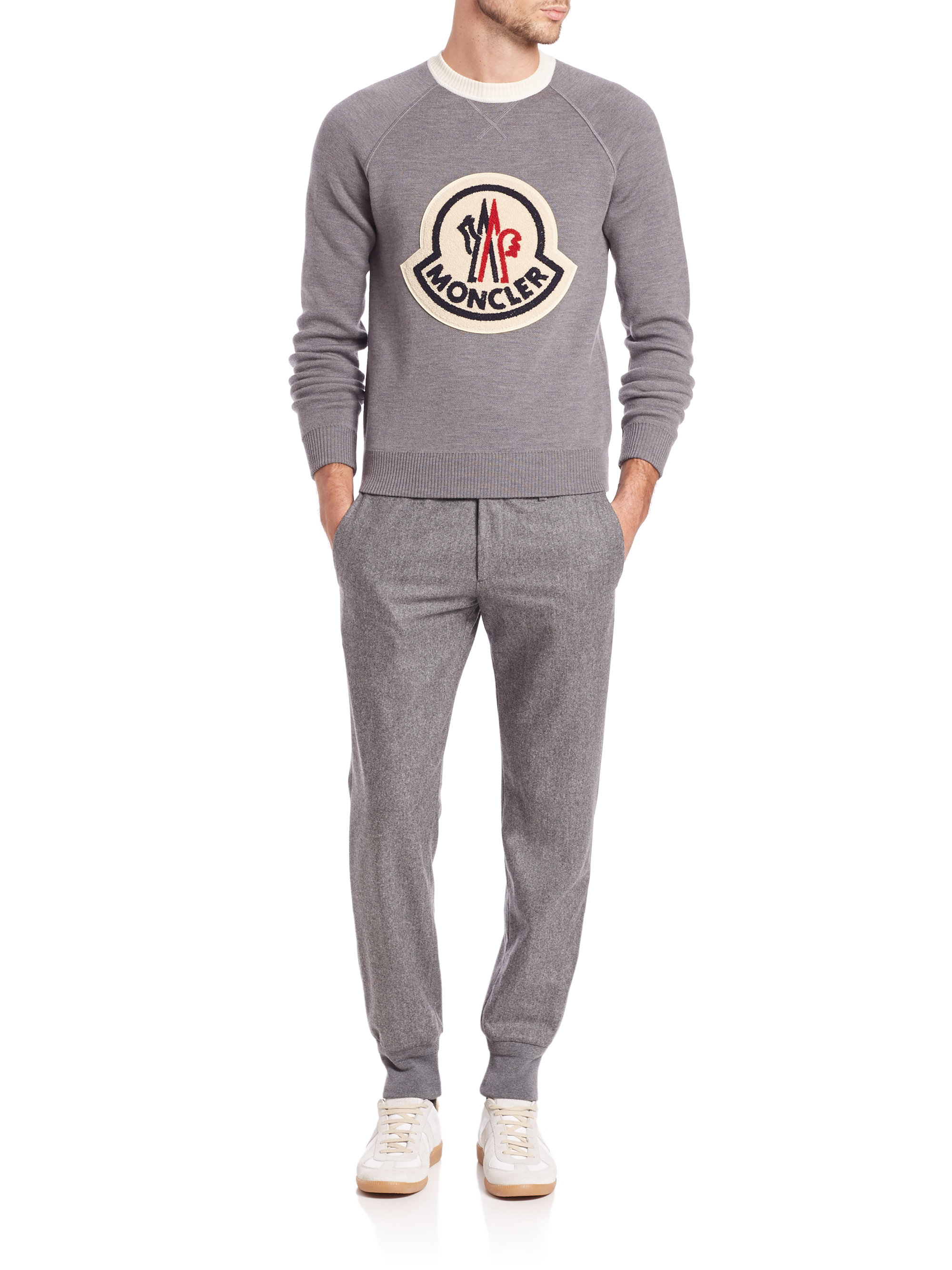 Moncler Maglione Logo Sweater in Gray for Men | Lyst