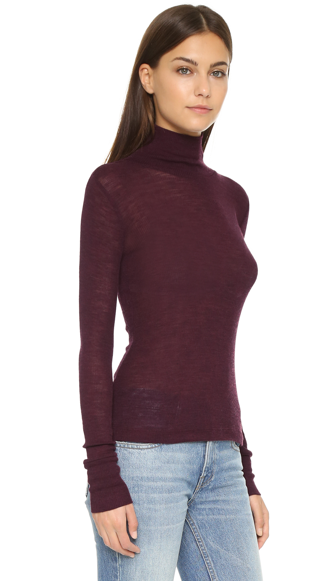 Lyst - T By Alexander Wang Wooly Ribbed Fitted Turtleneck - Black in Purple