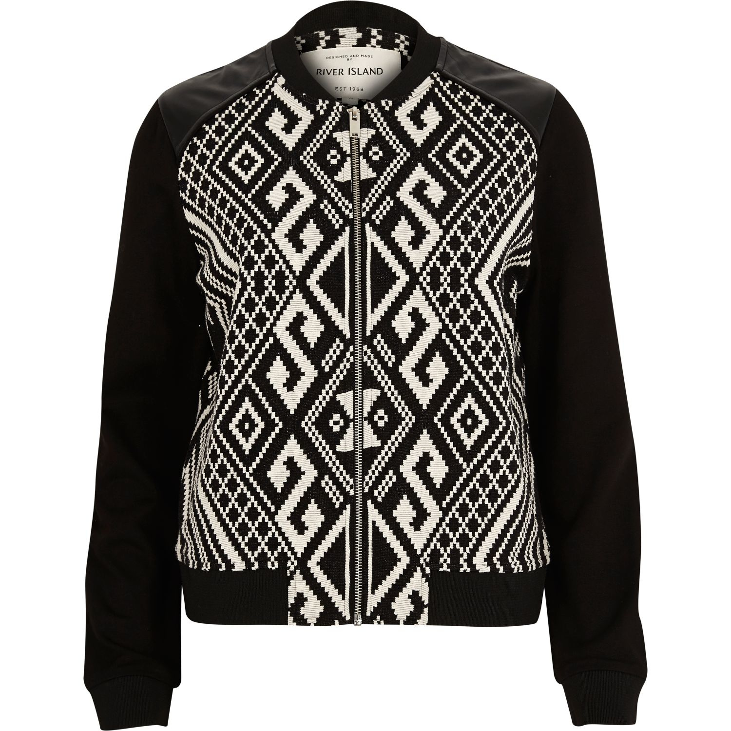 river island black geometric print bomber jacket in black lyst river island black geometric print bomber jacket in black lyst