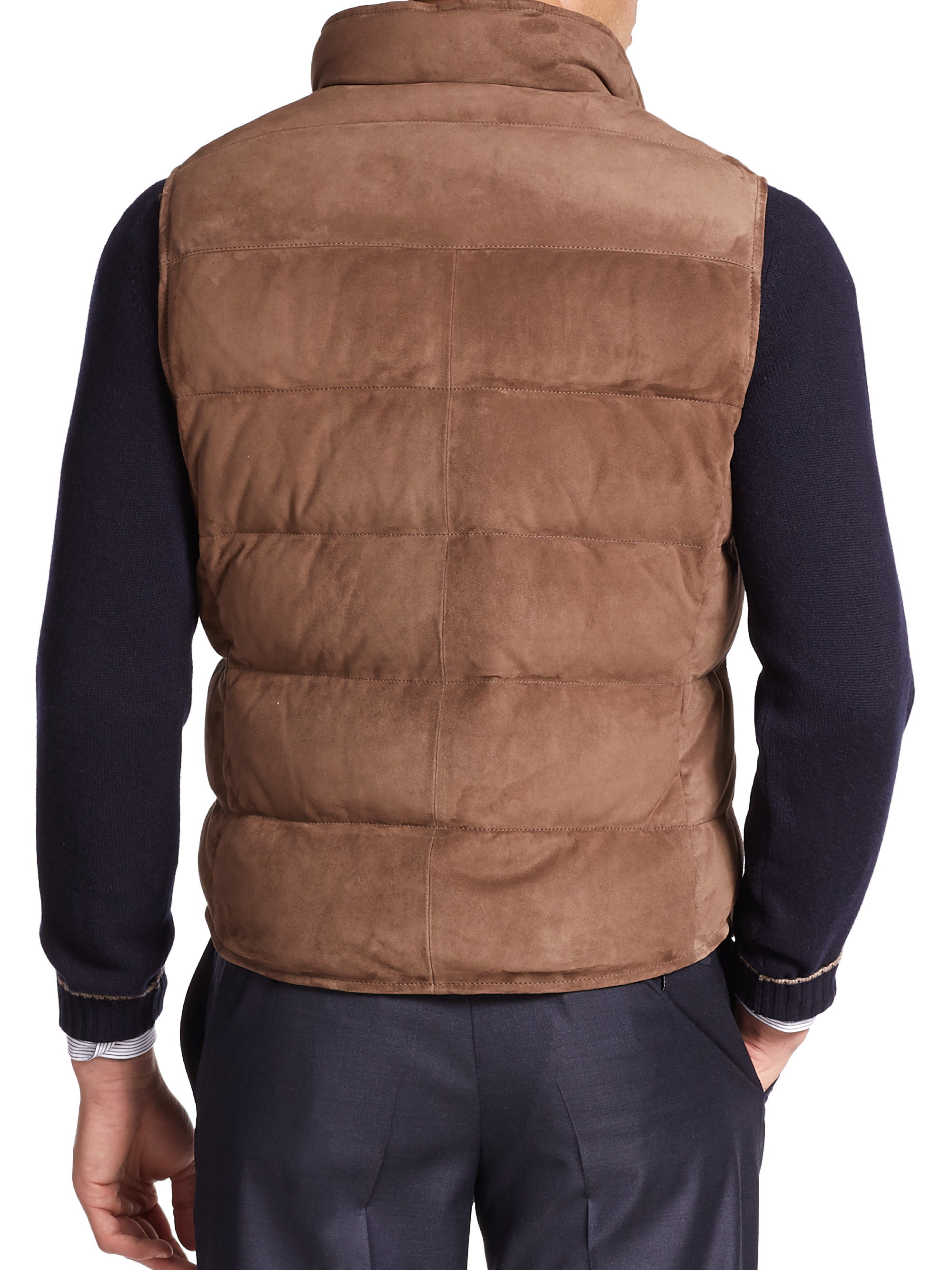 Lyst - Brunello Cucinelli Suede Puffer Vest in Brown for Men