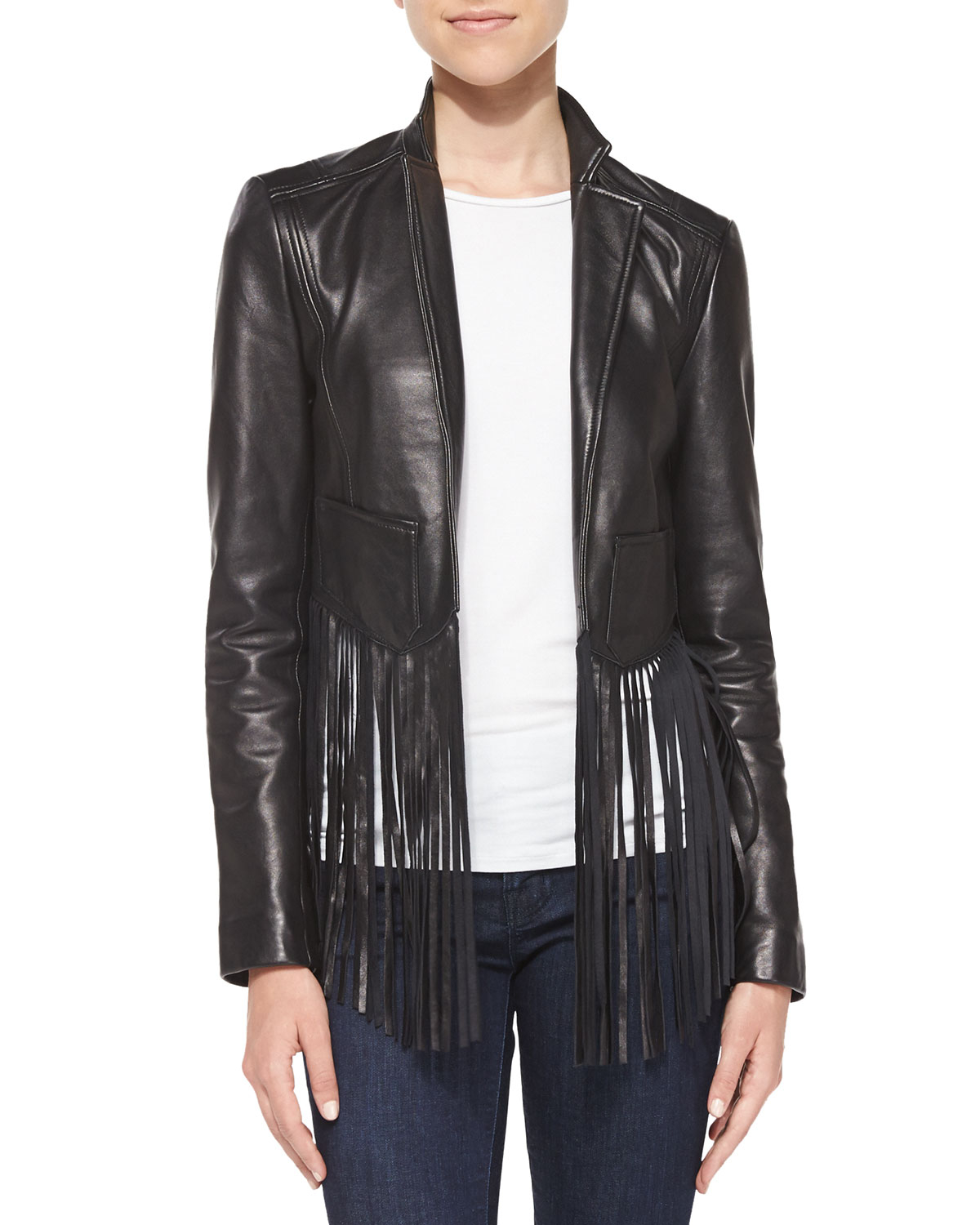 Cusp FringeTrim Leather Jacket in Black Lyst