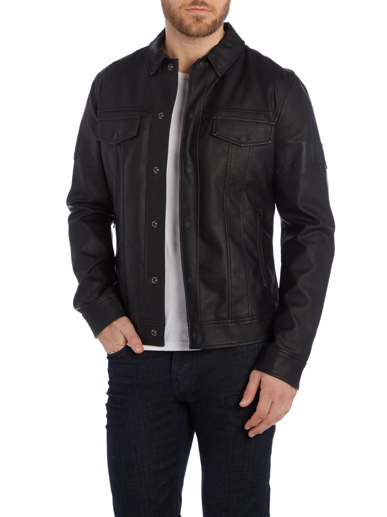 Sisley men Eco Leather Aztec Detail Jacket in Black for Men | Lyst