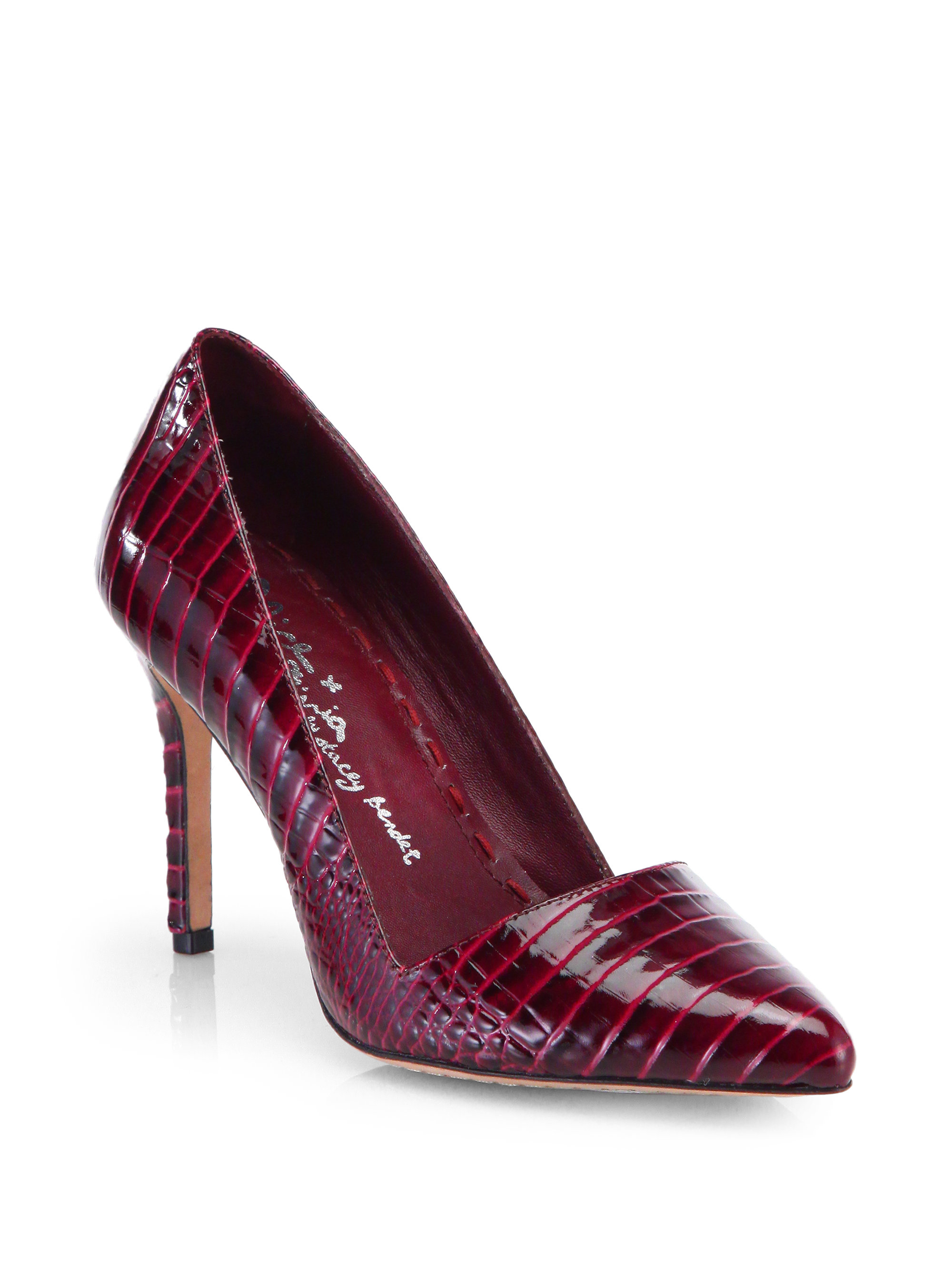Alice + olivia Dina Crocembossed Patent Leather Point Toe