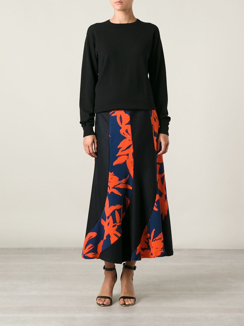 Dries Van Noten Floral Print Flared Skirt in Black - Lyst