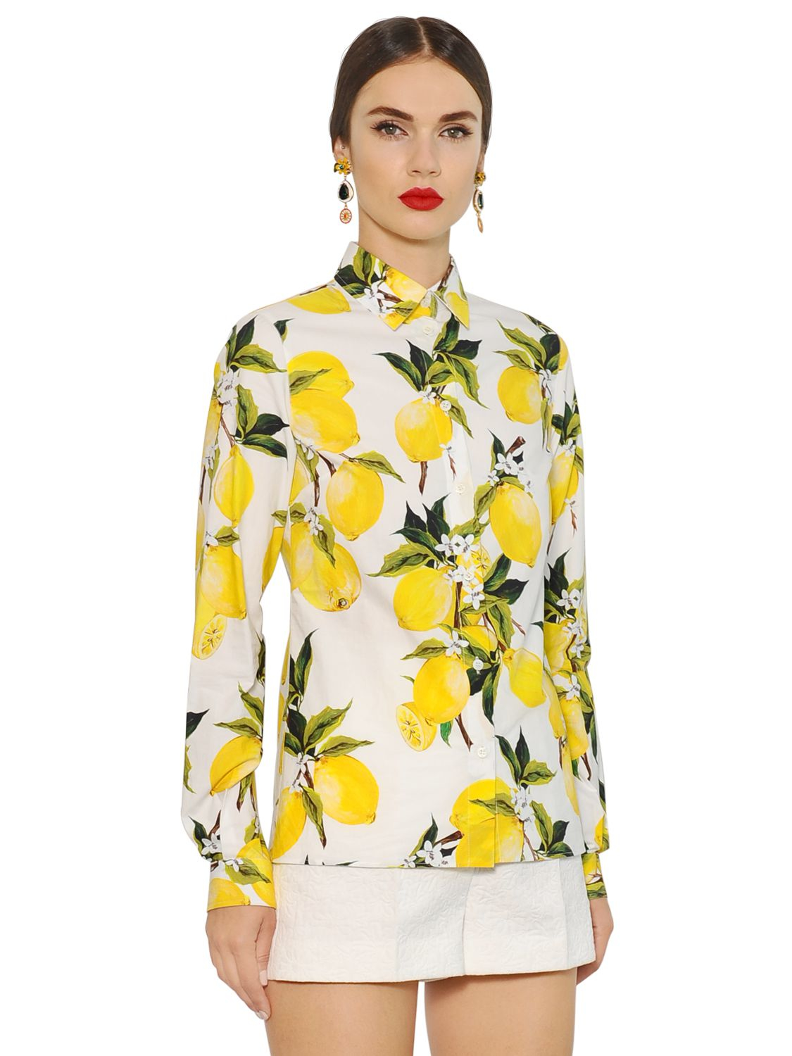 Lyst - Dolce & Gabbana Lemon Printed Cotton Poplin Shirt in Yellow