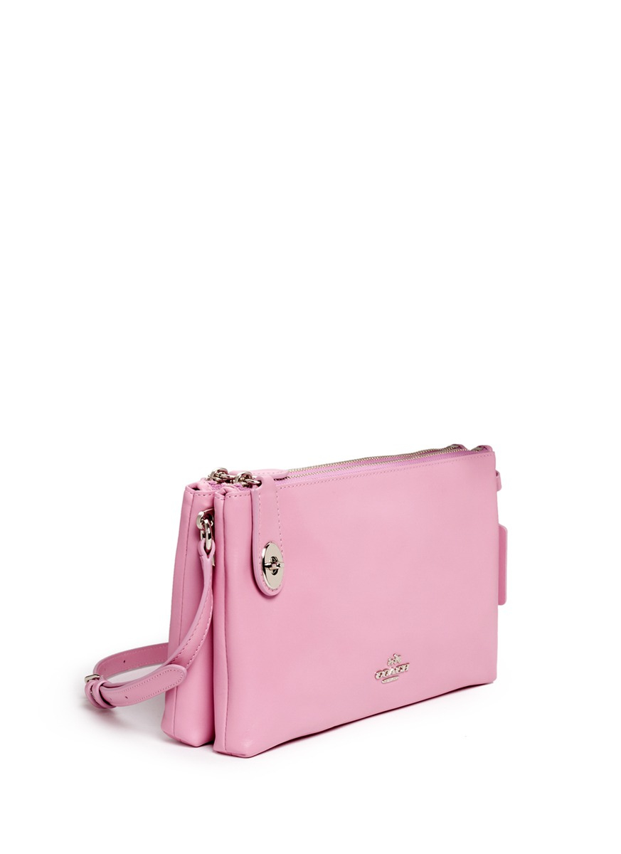 Coach &#39;crosby&#39; Double Zip Leather Crossbody Bag in Pink | Lyst