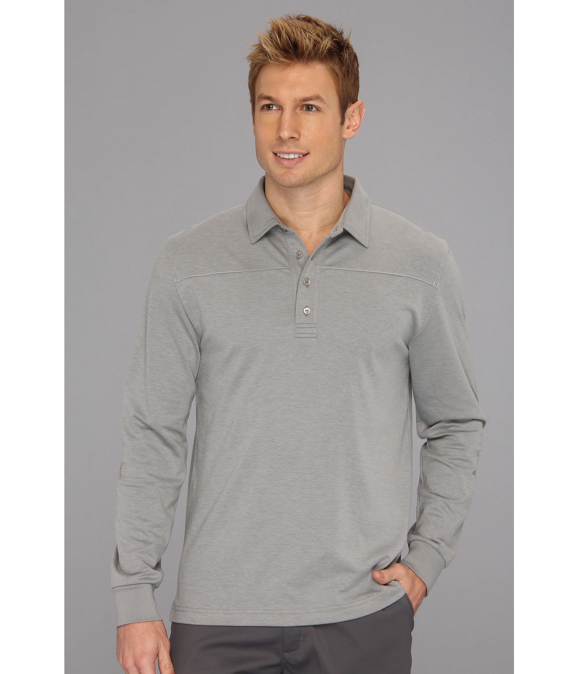 Travis mathew Long Bullitt Ls Polo in Gray for Men (Heathered Rock Grey ...