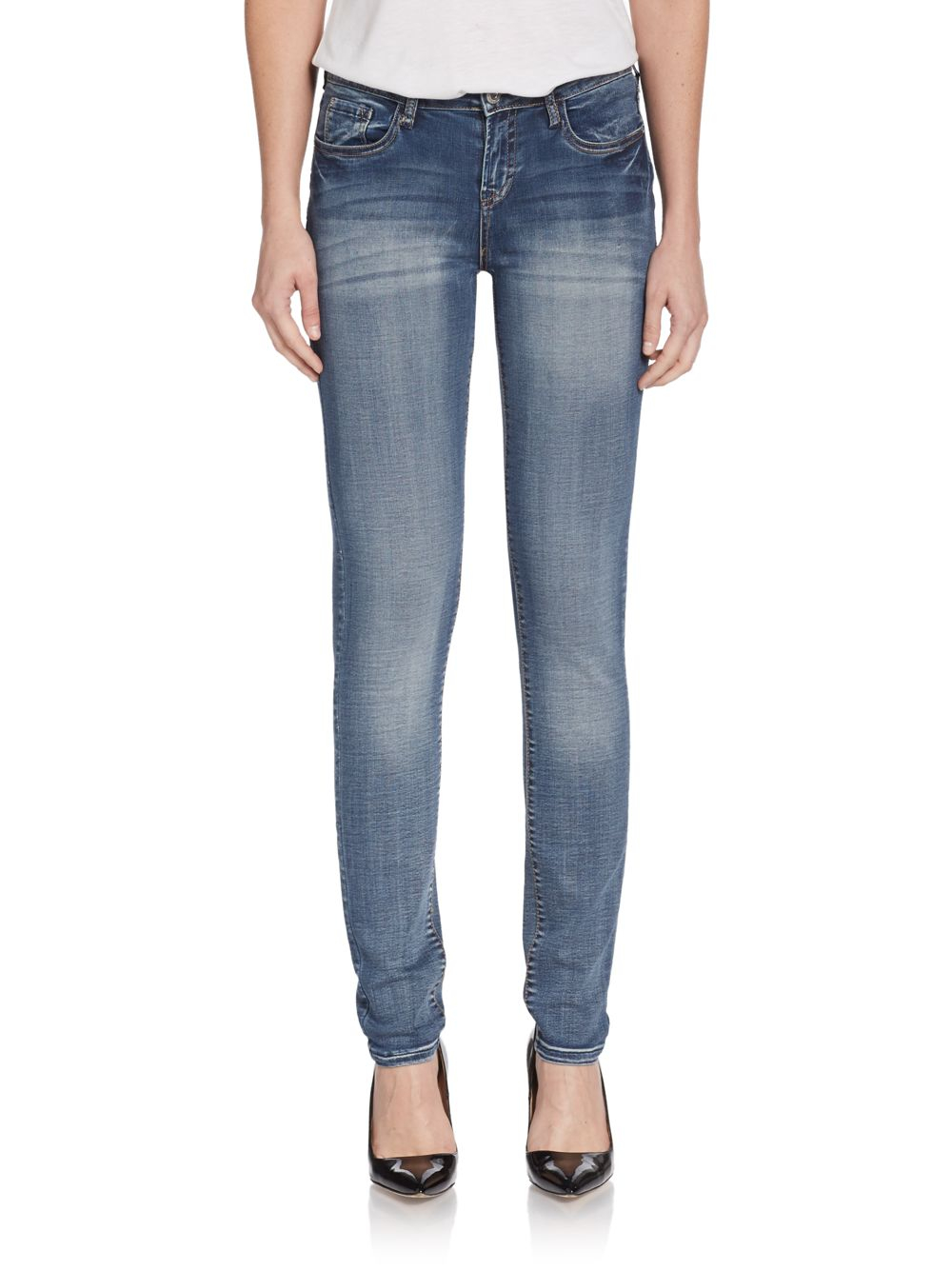 Lyst - Kensie Bleached Skinny Denim Jeans in Blue