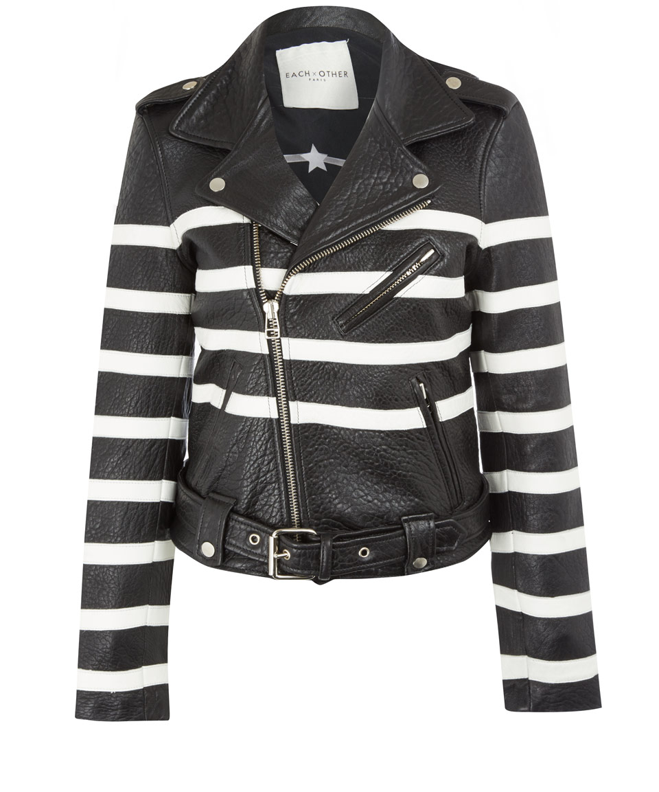 Each X Other Black And White Stripe Leather Jacket In Lyst Gallery Women S Shrug Jackets